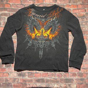 Vintage Liquid Blue Dragon Thermal Long Sleeve Shirt Large Big Graphic Y2K